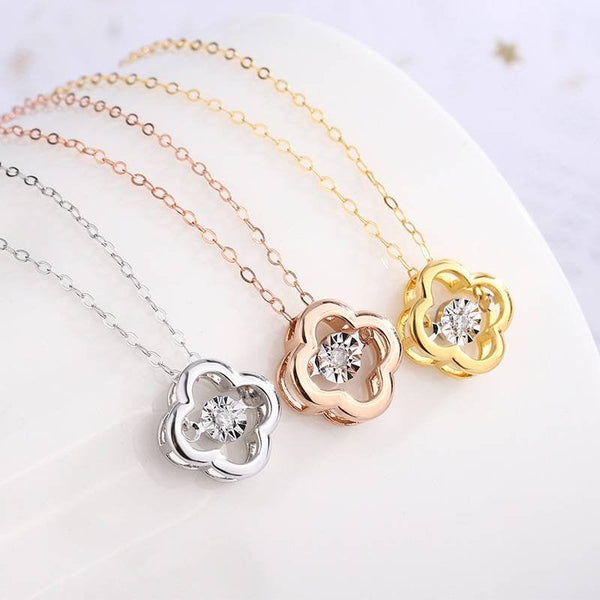 0.02Carat real Diamond  Pendant charm 18K gold solid clover  pendant charm +18K gold fine Chain Au750  jewelry set, 75% of gold