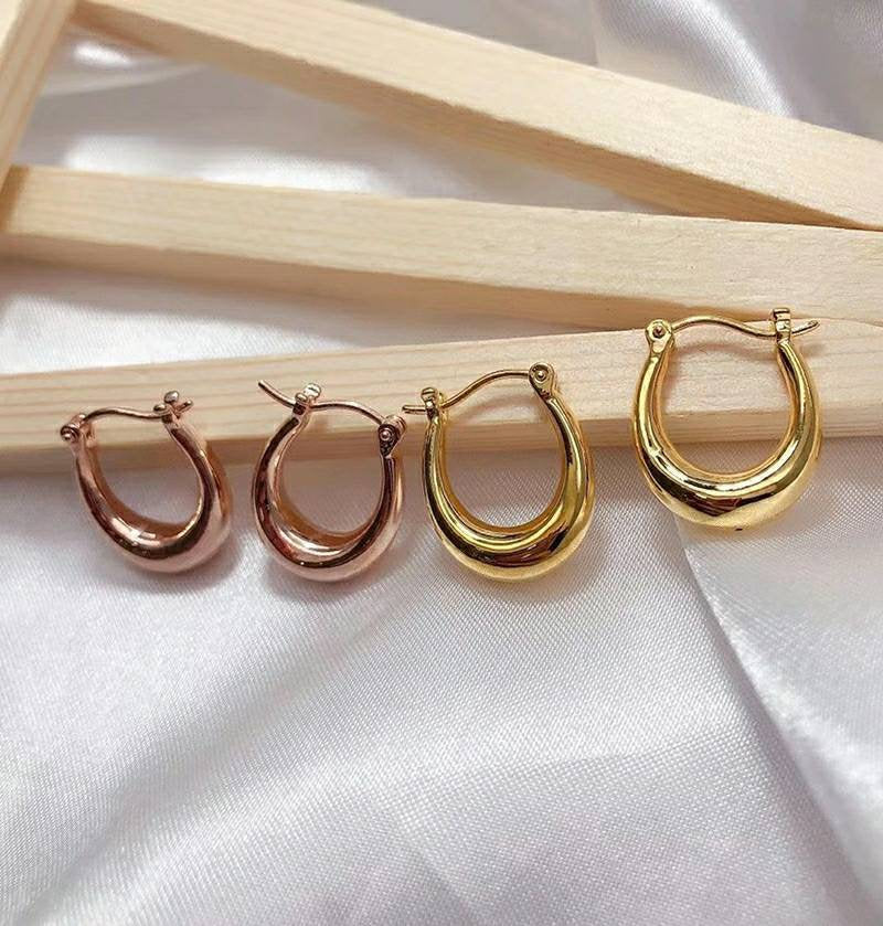 Genuine 18K gold solid hoop earrings, dangle,   earring Au750 gold, 75% of gold, Ellipse earring , 18K rose gold, Real K gold