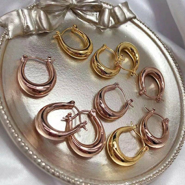 Genuine 18K gold solid hoop earrings, dangle,   earring Au750 gold, 75% of gold, Ellipse earring , 18K rose gold, Real K gold