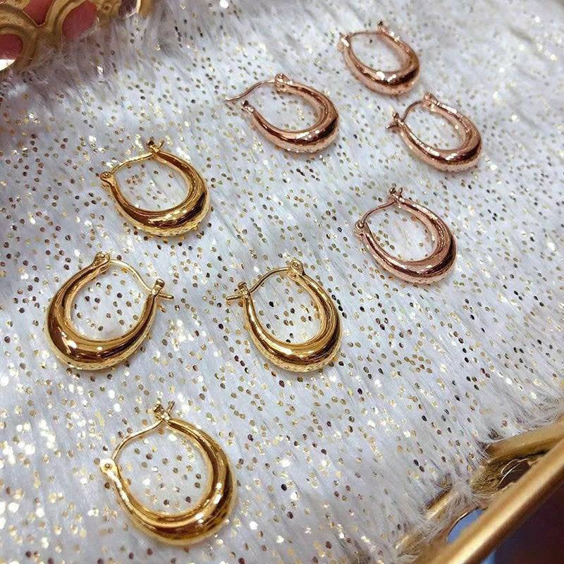 Genuine 18K gold solid hoop earrings, dangle,   earring Au750 gold, 75% of gold, Ellipse earring , 18K rose gold, Real K gold