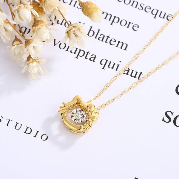 0.02Carat real Diamond  Pendant charm 18K gold solid cat pendant charm +18K gold fine Chain Au750  jewelry set, 75% of gold