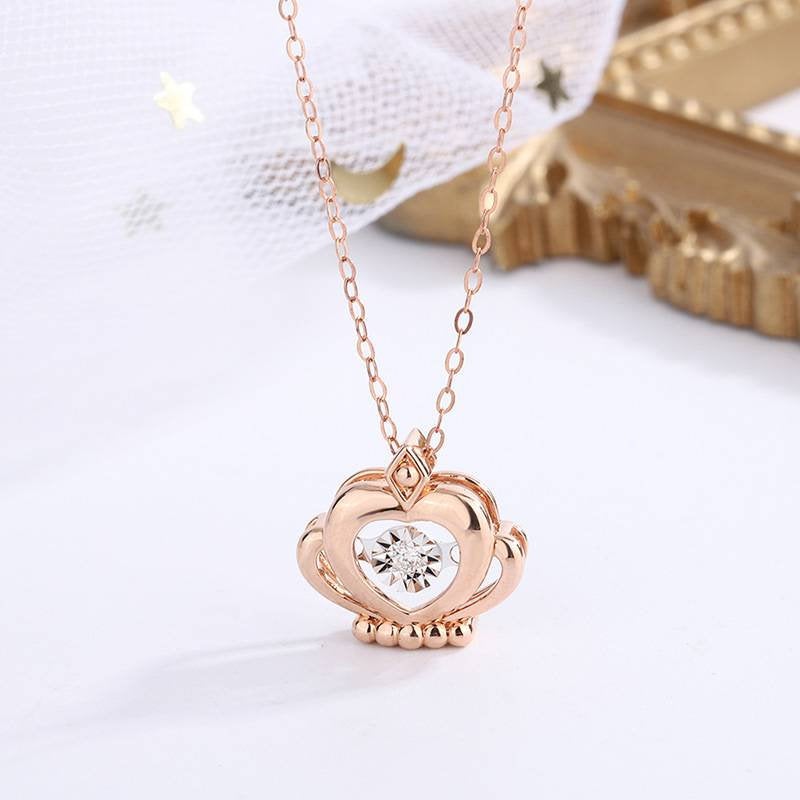 0.02Carat real Diamond  Pendant charm 18K gold solid crown pendant charm +18K gold fine Chain Au750  jewelry set, 75% of gold